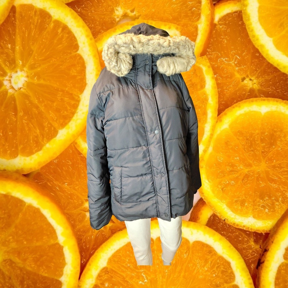 Abercrombie & Fitch Womens Large Black Puffer Jacket Sherpa Lined Faux Fur Hood
